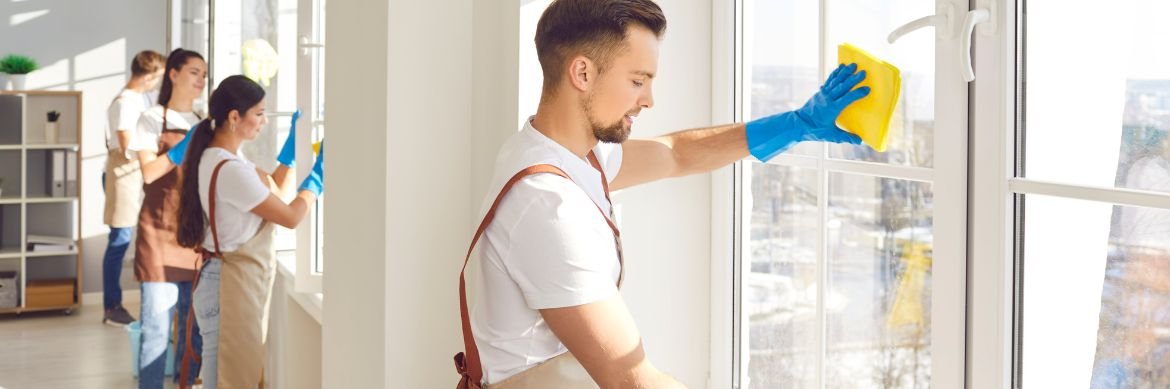 A cleaner working beside a bright window